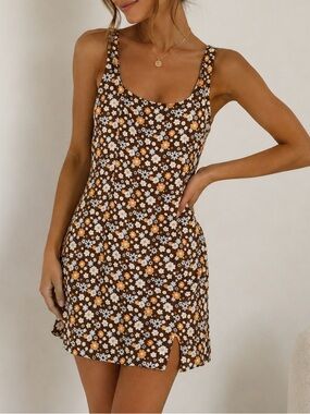 Hollister Brown Floral Mini Dress Y2K Cottagecore Sleeveless Size M
